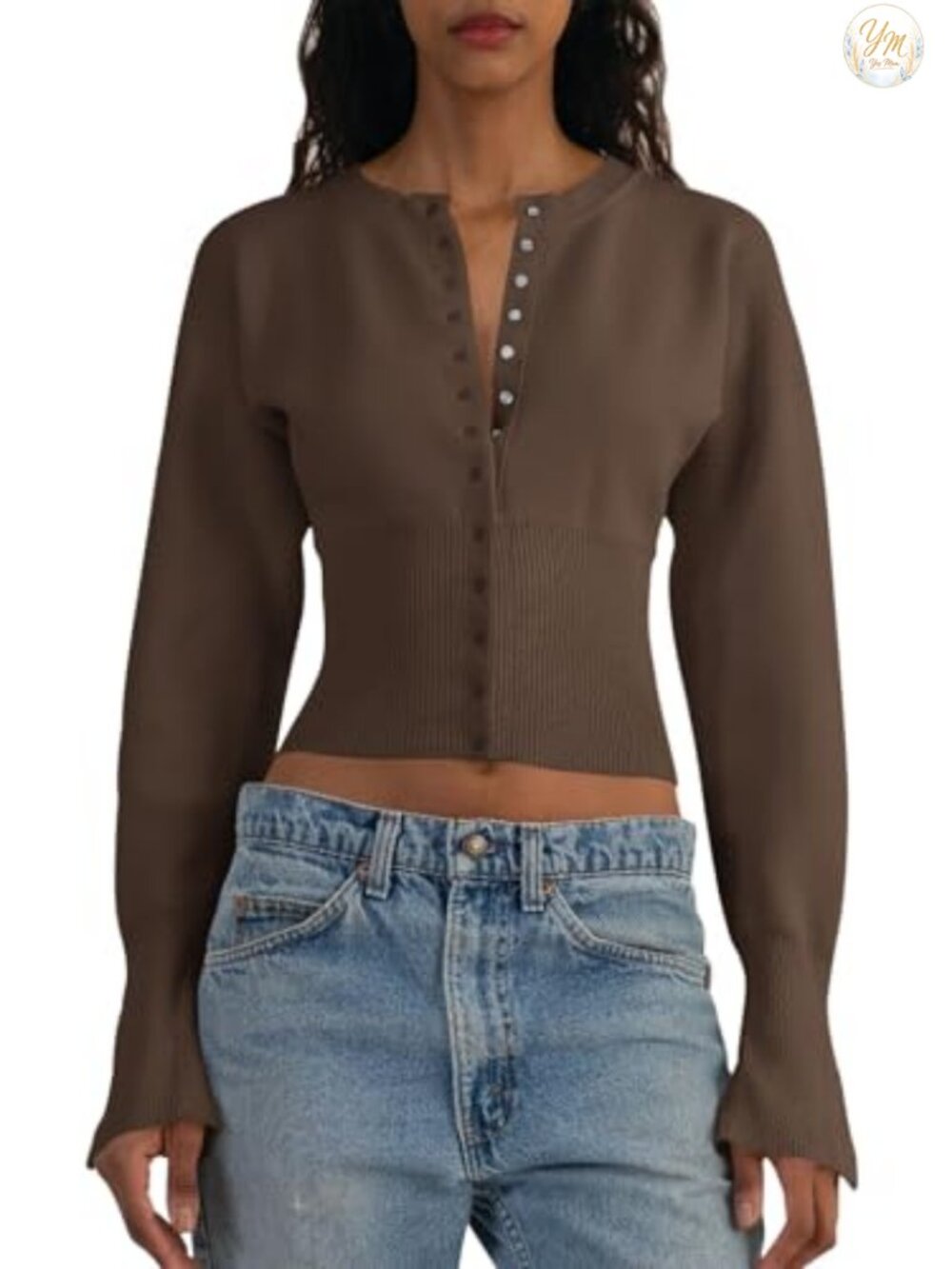 Cropped V-Neck Button Down Cardigan for Women Soft Stretch Knit Sweater
